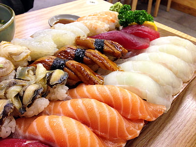 суши, японский, лосось, угорь, время, Рыба, питание