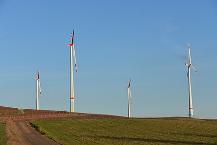 Windpark, Windräder, Energie, Ökoenergie, Windkraft, Himmel, Blau