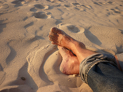 stopy, Plaża, boso, piasek, relaks, wakacje, morze
