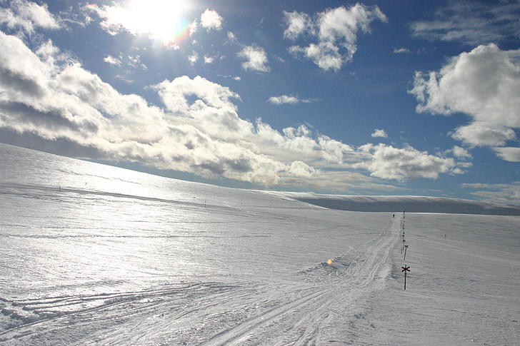 l'hivern, núvol, solar, neu, pistes d'esquí, pistes d'esquí