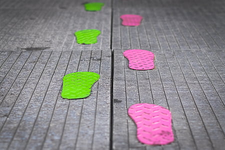 footsteps, path, green, pink, metal, foot, footprint