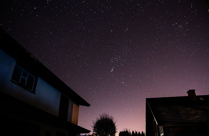 house, architecture, galaxy, stars, stargazing, astrophotography, dark