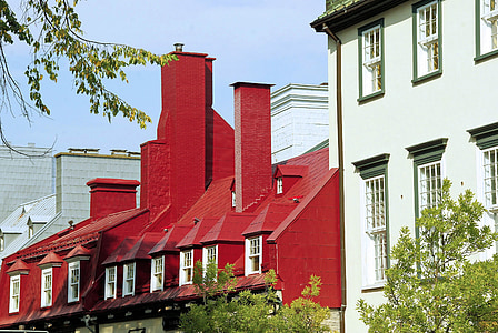 Canada, Québec, huse, tagene, rød, gamle quebec, gamle bydel