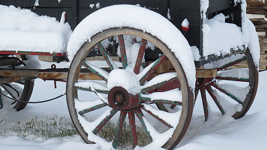 vagon, roţi, iarna, zăpadă, rustic, rurale, Antique