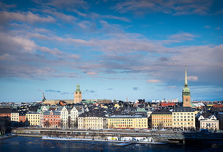 斯德哥尔摩, 瑞典, 北, 斯堪的那维亚, 水, 视图, 房子