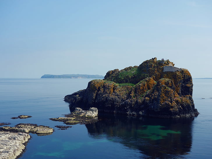 πράσινο, καφέ, νησί, φωτογραφία, βράχια, χλόη, στη θάλασσα