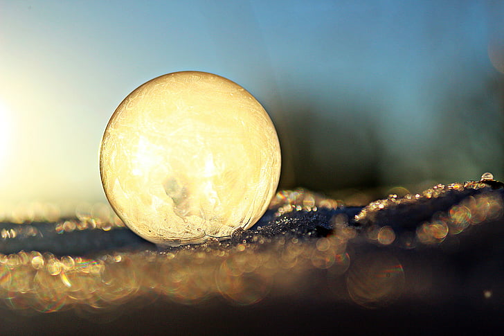 ลูกบอล, ฟองสบู่, โลกน้ำแข็ง, ตุ่มแข็ง, eiskristalle, น้ำแข็ง, น้ำค้างแข็ง