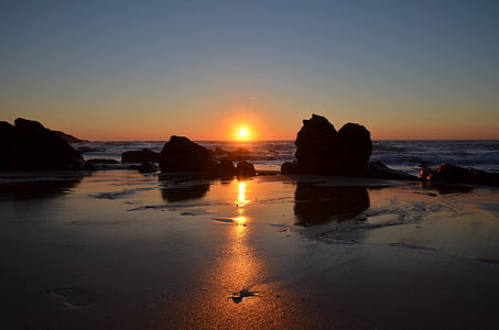 puesta de sol, rocas, naturaleza, paisaje, roca, contra la luz, mar