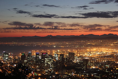 Кейптаун, Схід сонця, КБР, місто, НД, хмари, Ліхтарі