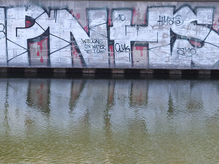 grafiti, su, yansıtma, duvar, Berlin, heckmann kıyı, landwehrkanal