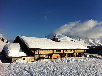 Χειμώνας, εξοχικό σπίτι, χιόνι, βουνό, φύση, ευρωπαϊκές Άλπεις, σε εξωτερικούς χώρους