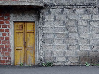 wall, door, masonry, stones, building, loneliness, facade