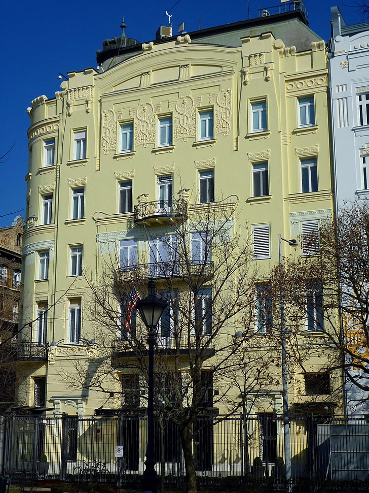 Embaixada americana, estilo de Arte Nova vienense, Praça Dom, Budapest, Hungria, edifício, capital