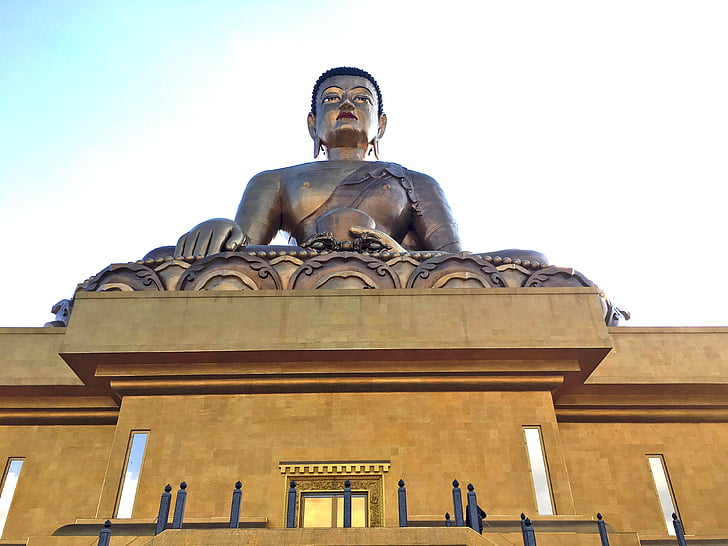 Big buddha, Thimphu, Bhutan, staty, låg vinkel Visa, historia, resmål