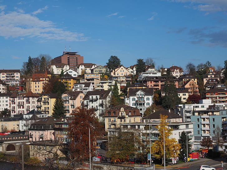 Lucerna, ciudad, paisaje urbano, casas, edificio