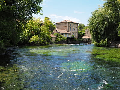 fontaine-de-vaucluse, river, water, source, stream, clear, clear water
