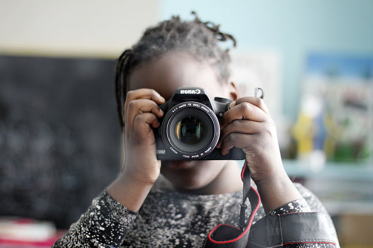 barn, fotograf, Selvportrett, fotografi, svart hud, stående, jente