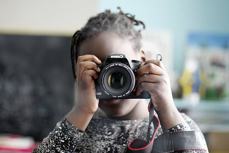 dieťa, fotograf, autoportrét, fotografovanie, čierna koža, portrét, dievča