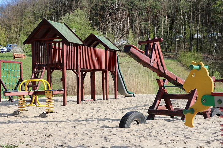 children's playground, swing, jungle gym, sand