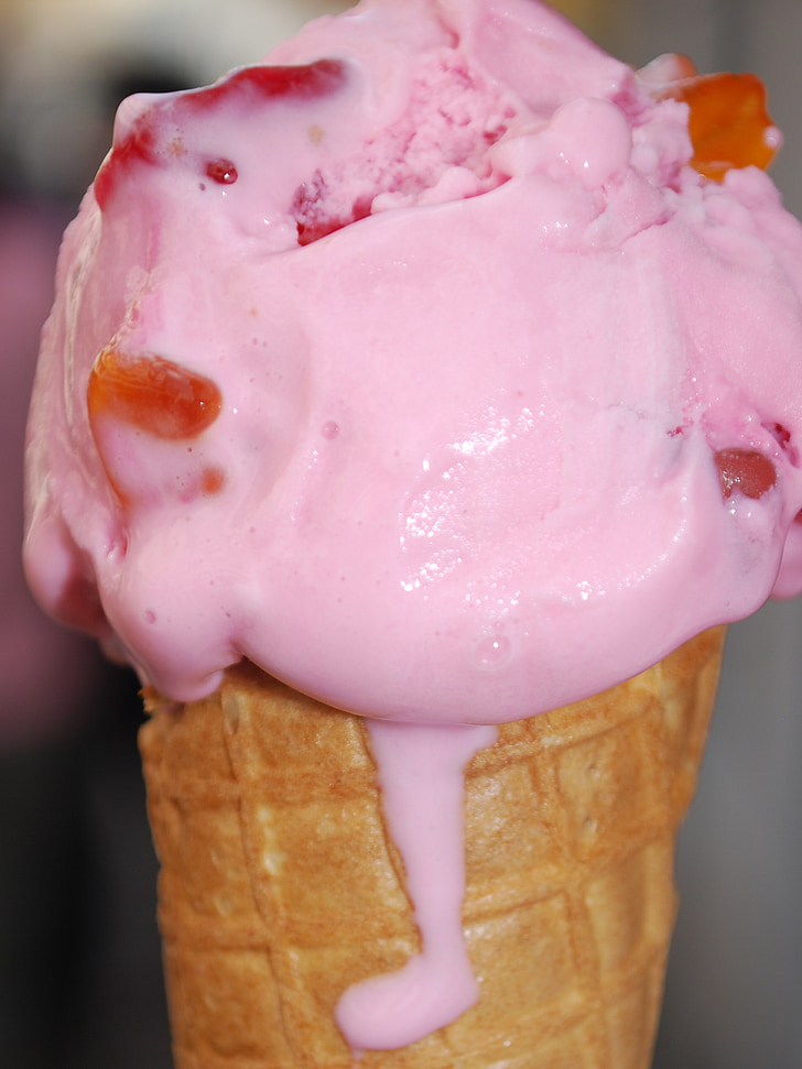 ice-cream, ice, strawberry, gummy, cone, ice Cream, dessert