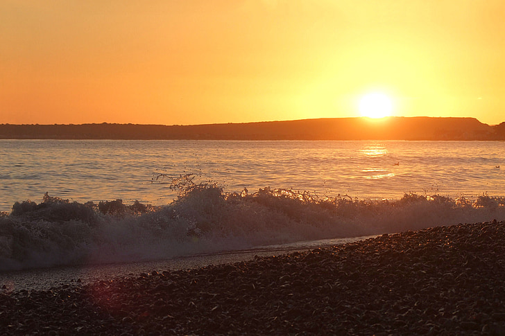 oceán, Dorset, Anglie, Západ slunce, Bay