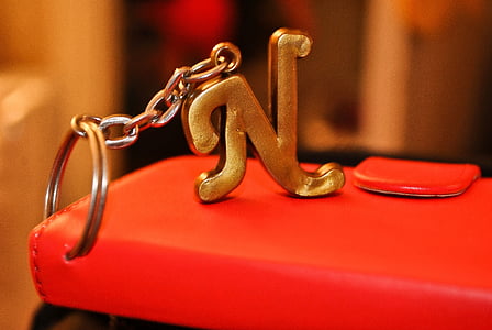 n, znak, obesek za ključe, začetnico, rdeča, sijajni, pismo