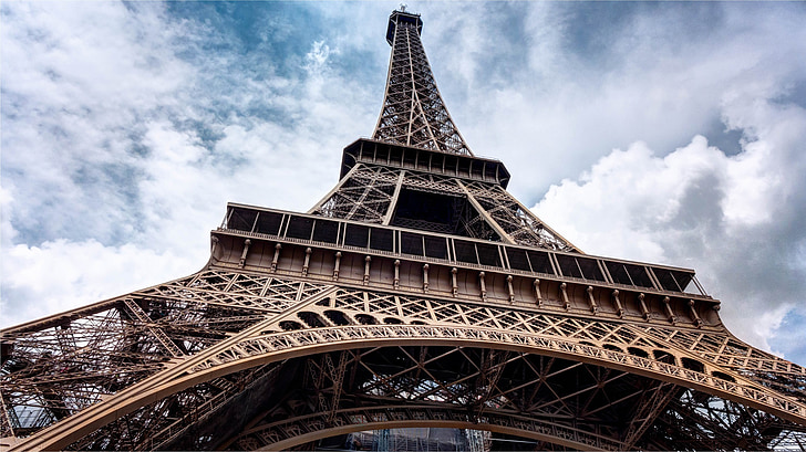 Paris, Monumento, símbolo, nuvens, céu, estrutura, paisagem urbana