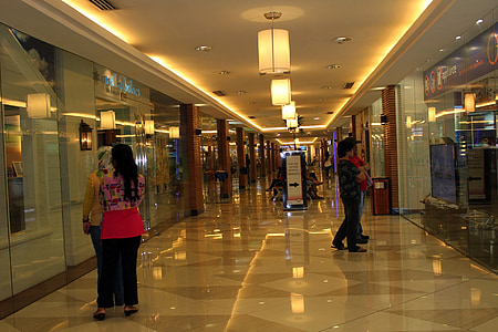 pasillo del centro comercial, Centro comercial, Centro comercial, ir de compras, luces, patrón de, piso