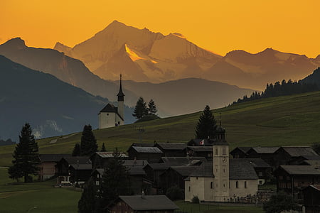 Švajčiarsko, Schweiz, sonnenuntergang, regióne Goms, Gluringen, Európa, hory