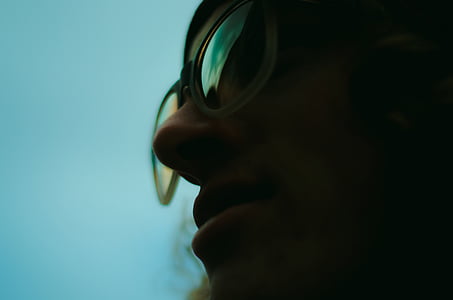 closeup, photo, person, green, sunglasses, face, reflection