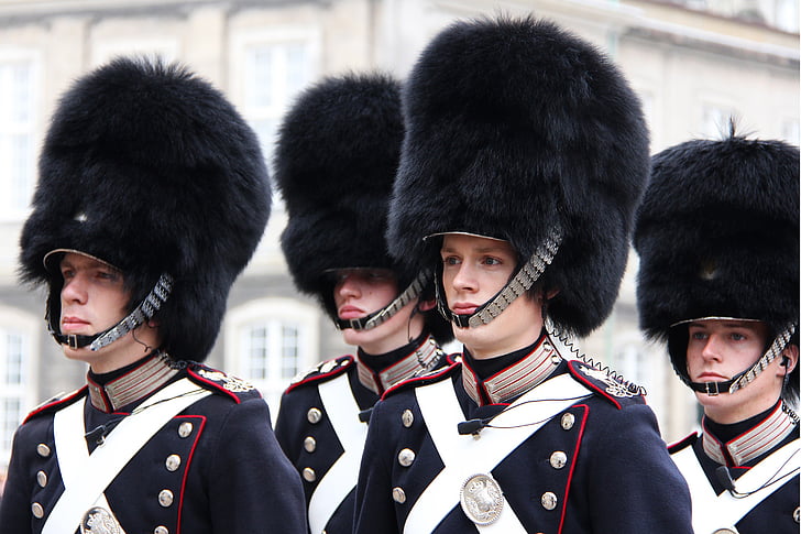 marching, royal guard, changing of the guard, amalienborg palace, copenhagen, denmark, popular