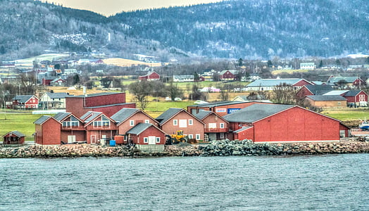 Norwegens Küste, Architektur, Berge, Landschaft, Europa, Reisen, Wasser