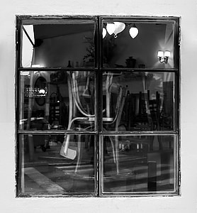 finestra, Coffe, sedie, Café, mobili, decorazione, bianco e nero