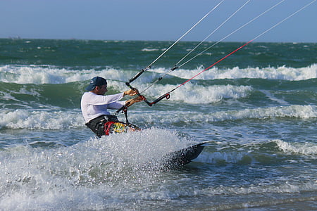 Kitesurfen, Meer, Sport, Wasser, Surf, Rand des Meeres, Menschen