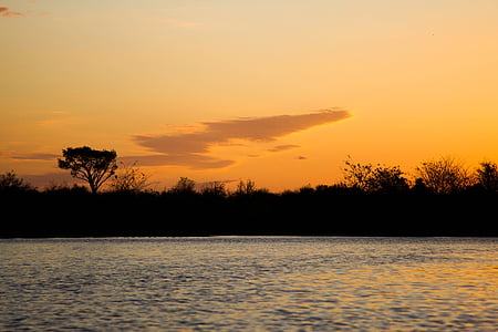 sol, puesta de sol, Río, naranja, paisaje, Costa del sol, imagen de fondo