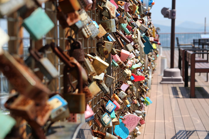 lock, key, promise, love, lovers, park, metal