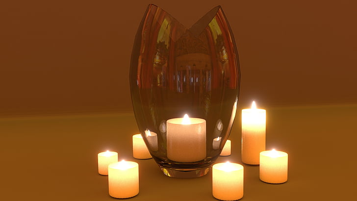 kynttilä, valo, Render, romanttinen, suunnittelu, pehmeä, 3D