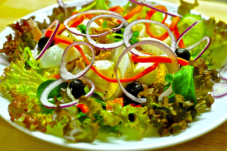 salada, saudável, comer, vitaminas, vegetariano, verde, salada de verão