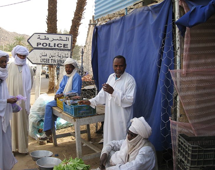 알제리, 자네트, 시장, tuareg, 사막