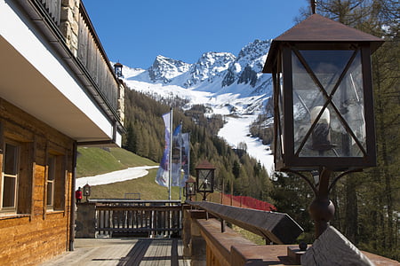 montanha, chalé, neve, Trentino, Südtirol, lâmpada de iluminação, Alpes