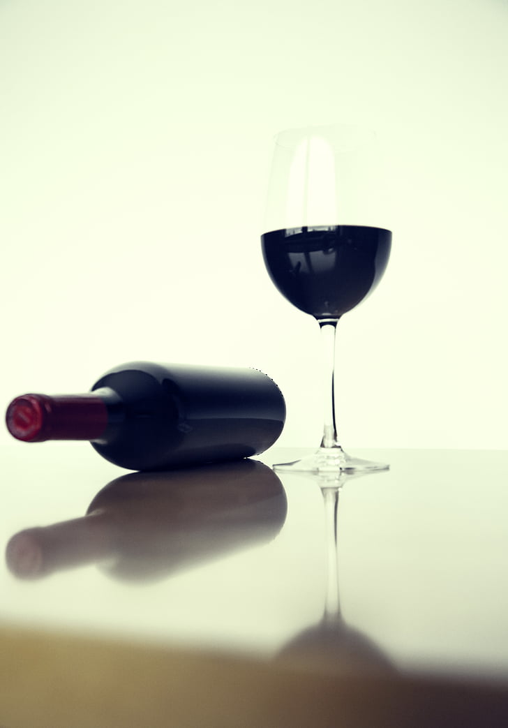 wine, bottle, glass, inside, red, beverage, drink