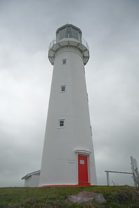 lighthouse, cape egmont, new zealand, cloudy, clouds, beacon, light