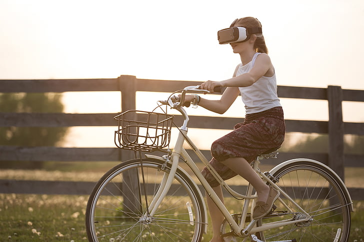 Augmented reality, fiets, fiets, kind, wielrenner, hek, leuk