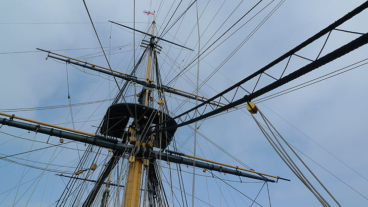 rigging, rope, mast, sail, spars, warship, victory