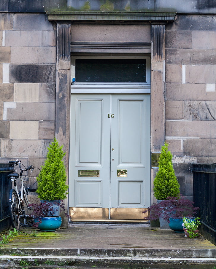 Edinburgh, Skotsko, budova, fasáda, dveře, dveře, kámen