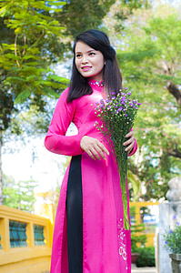dlouhý kabát, růžová, Děvče, mladý, čerstvé, Vietnam, košile