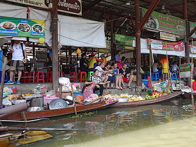 ダムヌンサドアック水上マーケット, タイ, 伝統的です, バンコク, 水, マーケットプ レース, 人