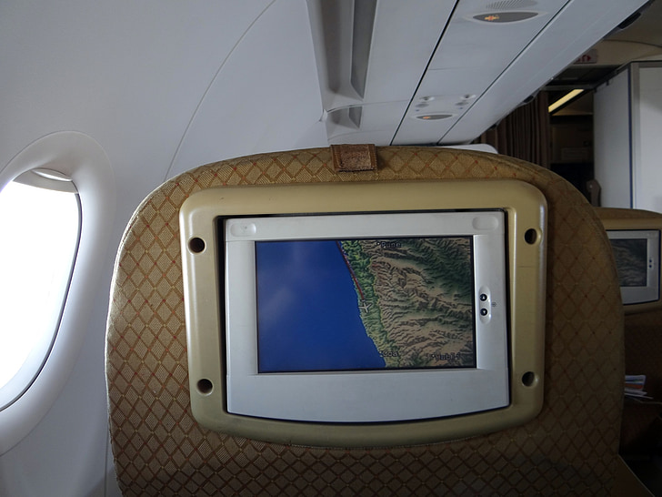 repülőgép, navigációs monitor, utas útmutató, információk, Air india, India, idegen rádióadást figyel