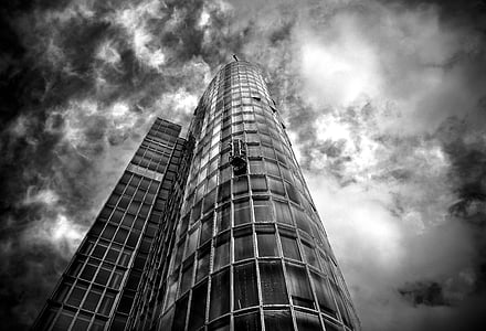 Architektura, Drapacz chmur, fasady szklane, nowoczesne, fasada, budynek, Düsseldorf