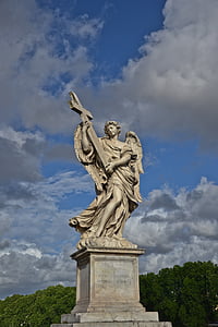 socha, Řím, sochařství, Itálie, Cloud - sky, obloha, nízký úhel pohledu